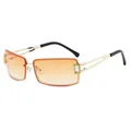 Y2K square rimless sunglasses with orange gradient lenses and gold crystal metal frame - Gold Frame Orange Yellow