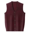 Men's V-neck knit button cardigan vest in deep burgundy with subtle rib texture - M / Burgundy