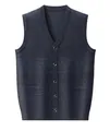 Dark blue V-neck knitted cardigan vest for men featuring a subtle diamond weave pattern - M / Medium Grey
