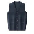 Men's navy blue v-neck knit cardigan vest with subtle diamond pattern and buttons - M / Royal Blue
