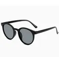 Gafas de sol retro redondas con montura negra brillante y lentes gris oscuro - Negro