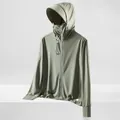 UPF50+ bean green sun protection jacket with hood, face mask and thumb holes - XL / Men's Silver Green
