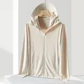 Beige UPF50+ sun protection hoodie with thumbholes and breathable fabric - XL / Men's Camellia White