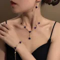 Vintage French blue rose jewelry set including necklace, bracelet and earrings. - Necklace Bracelet And Earrings Set (E2187-3) / Gold/Blue