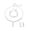 Exquisite detailed view of silver rose jewelry set including necklace and earrings - Necklace Bracelet And Earrings Set (E2608-2) / Silver/White