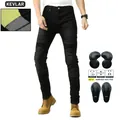 Pantaloni jeans da moto neri con ginocchiere CE rimovibili e rinforzo in Kevlar - EU 38 / Stile armatura di seconda generazione / Nero