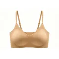 Detail of scalloped edges and adjustable thin straps on a seamless nude bra - S / Deep Skin