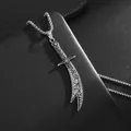 Vintage silver stainless steel curved scimitar sword pendant necklace for men and women - Antique Silver