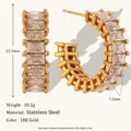 Vintage stainless steel 18K gold plated C-shaped hoop earrings with baguette zircons - C-Shaped Zircon Hoop Earrings