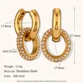 18K Gold plated stainless steel chunky hoop earrings with AAA zircon pave circles - Zircon Circular Pendant Thick Hoop Earrings