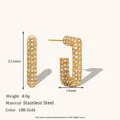 Elegant 18K gold plated stainless steel C-shaped hoop earrings encrusted with CZ - Full Zircon Rectangular Open Earrings - Gold/White