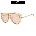Gafas de sol aviador retro con montura ámbar, lentes rosa claro y detalles en metal dorado - Montura Champán Lente Champán