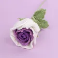 Handmade crochet rose flower in white and purple yarn with green leaves decoration - Gradient White Purple