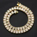 Gouden hiphop tennisketting met 10mm vierkante en ronde zirkonia-stenen in goud - Goud / 16"