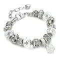 Macro detail of silver charm bracelet with faceted crystal beads and a crystal ball pendant - 20+5cm / White