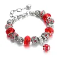 Fashion alloy charm bracelet with red crystal beads and heart pendant on white background - 20+5cm / Red