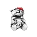 Silver pig charm bead with red enamel Christmas hat for modular charm bracelets - Little Bear with Red Hat (3)