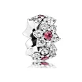 Abalorio de flor de narciso con cristales rosas y circonitas en plata S925 - Estilo Flor con Centro Rojo Rosa (4)