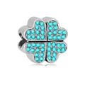 Polished silver lucky four-leaf clover charm bead with sky blue zircon stones - Normal Specification / Sky Blue Clover Style (004)