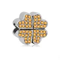Silver four-leaf clover charm bead with orange pavé crystals for DIY bracelets - Normal Specification / Orange Yellow Clover Style (003)