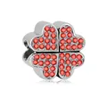 Silver four-leaf clover charm bead with red rhinestones for beaded bracelets - Normal Specification / Red Clover Style (002)