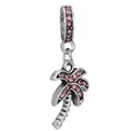 Silver palm tree charm with pink rhinestones for DIY bracelets and necklaces - Pink Rhinestone Coconut Tree Style / Normal Specification / 5