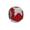 Christmas charm bead with red and white enamel floral pattern for charm bracelets - Red Enamel Petal Bead (25) / Red/White