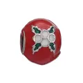 Red enamel spherical charm bead with green holly and white berry pattern for bracelets - Holly Pattern Round Ball (26) / Red/Green