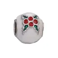 Christmas Santa charm bead with white enamel and red holly berry pattern for bracelets - White Base Holly Pattern Bead (27) / White/Red