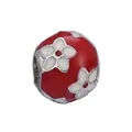 Red enamel bead charm with white floral pattern for jewelry bracelets - Red Base Five-Petal Flower Bead (28) / Red/White