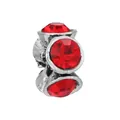 Vintage silver heart bead with three red rhinestones and rustic engraved textures - Normal Specification / True Red