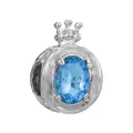 Silver crown charm with blue oval gemstone and four-prong setting for bead bracelets - Normal Specification / Dark Blue Zircon Crown (027)