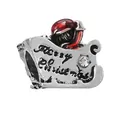 Christmas sleigh charm in silver alloy with red enamel and Merry Christmas text - Normal Specification / Merry Christmas Sleigh (36)
