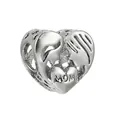 Charm a cuore argento con silhouette madre e figlio e incisione MOM per bracciali - Cuore MOM Argento (005)