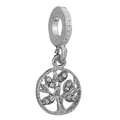 Silver tree of life heart charm with white rhinestones and large hole connector - Silver Tree Of Life (001)