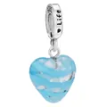 S925 zilveren hartbedel met blauw gestreept glas voor doe-het-zelf armbanden - Normale Specificatie / Blauwe Textuur (002)