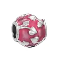 Pink enamel charm bead with silver vine texture for DIY jewelry making and bracelet styling - Normal Specification / Pink Enamel Leaf Style (001)