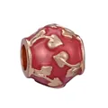DIY red hollow bead charm with rose gold leaf pattern for custom bracelet jewelry - Normal Specification / Red Heart Cylinder Style (003)