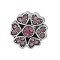 Vintage silver flower charm with pink crystals and heart petals for beaded bracelets - Retro Pink Heart-Petal Style (018)