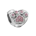 Silver heart charm with pink rhinestone pet paw print for DIY jewelry bracelets - Normal Specification / Sky Blue Rhinestone (001)