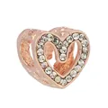 Rose gold heart charm with sparkling white zircons and hollow side patterns for DIY bracelets - Rose Gold Pave Rhinestone Hollow Heart (34)
