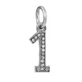 Silver number 1 charm pendant with sparkling cubic zirconia stones for DIY jewelry - Zircon Number 1 (037)