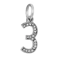 Silver number 3 charm pendant with sparkling crystals for DIY bracelets and necklaces - Zircon Number 3 (039)