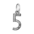 Silver number 5 pendant charm with sparkling zircons for DIY jewelry making - Zircon Number 5 (041)