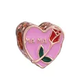 Rose gold heart charm with pink enamel, MA MA text and red rose for DIY bracelets - Rose Gold MAMA Heart Style (015)