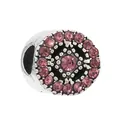 Silver bead charm with pink crystal flower inlay for DIY charm bracelets and necklaces - Pink Purple Concentric Circle Style (043)