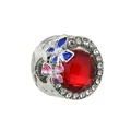 Abalorio de plata con cristal rojo y detalles de mariposas en esmalte colorido - Estilo Hueco Mariposa Piedra Roja (007) / 4mm / Piedra Roja/Mariposa Plateada