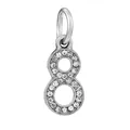 Silver number 8 heart-shaped large hole pendant with pavé crystal zircon settings - Zircon Number 8 (044)