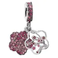 Pendentif floral rose étincelant avec double fleur et cristaux sertis en pavé - Breloque Fleur Double Rose Zircon (6)