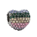 Ciondolo a cuore con strass multicolori per la creazione di gioielli fai da te e collane - Cuore Rigato Multicolore Strass (032)